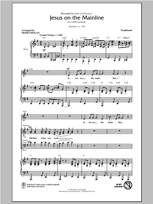 Moses Hogan Jesus On The Mainline Sheet Music Notes & Chords for SATB - Download or Print PDF
