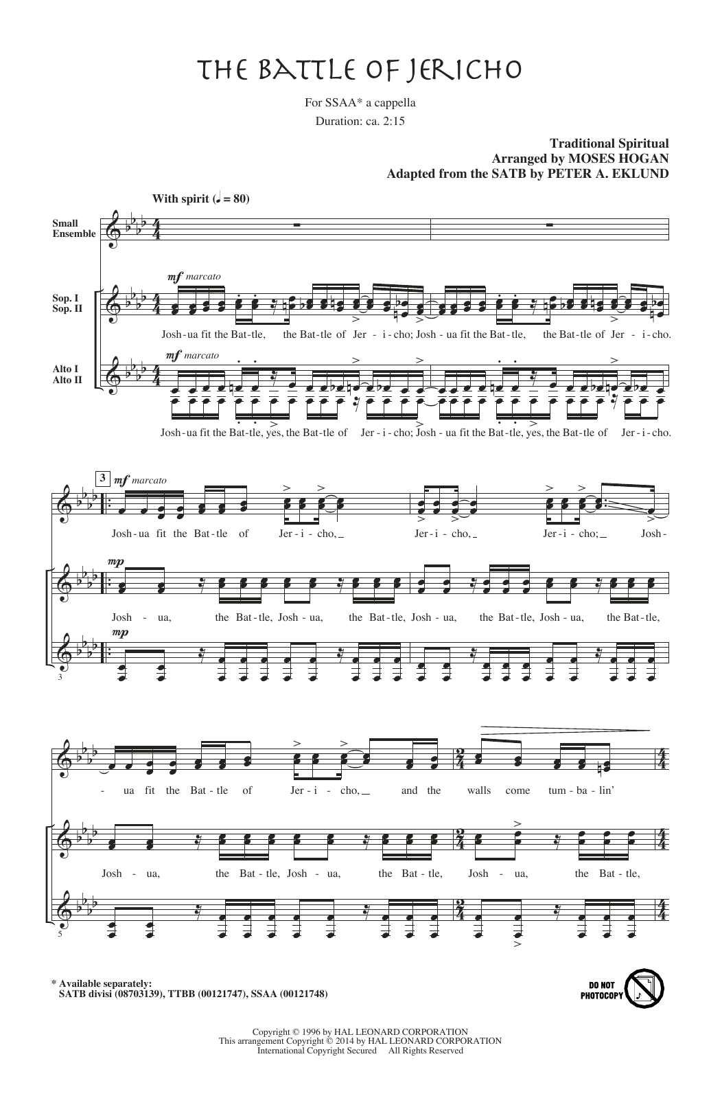 Moses Hogan Joshua (Fit The Battle Of Jericho) Sheet Music Notes & Chords for SSA - Download or Print PDF