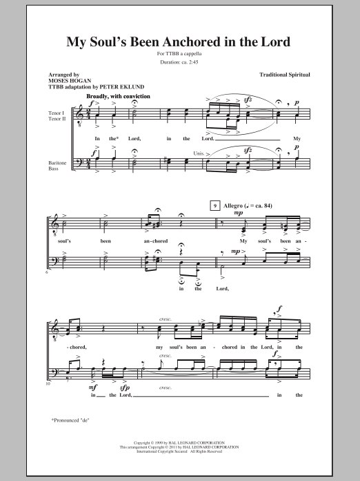 Moses Hogan My Soul's Been Anchored In De Lord Sheet Music Notes & Chords for SATB - Download or Print PDF