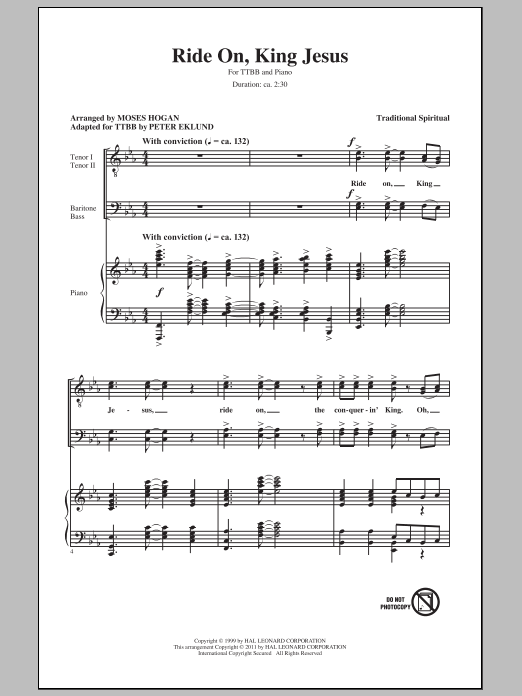 Moses Hogan Ride On, King Jesus Sheet Music Notes & Chords for TTBB - Download or Print PDF