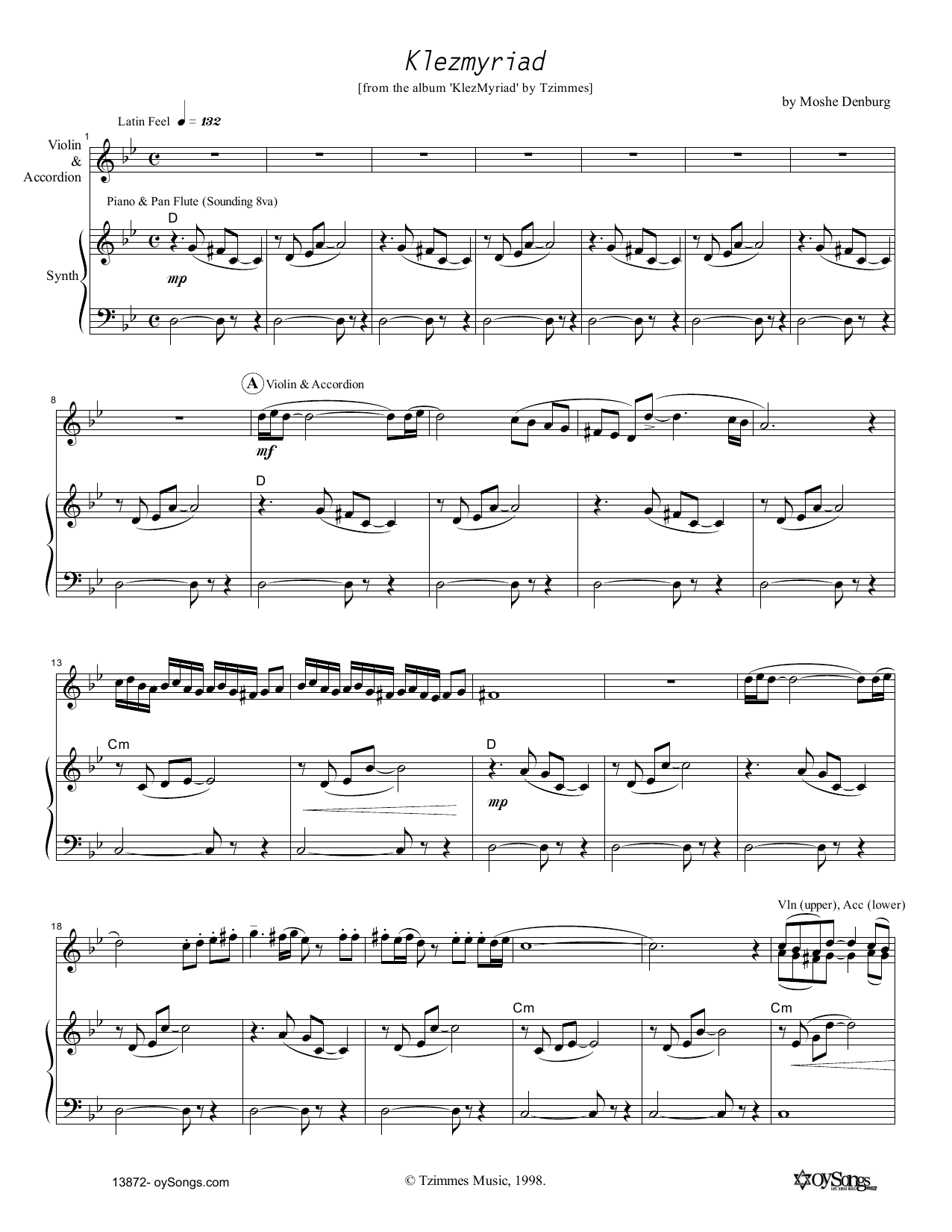 Moshe Denburg Klezmyriad Sheet Music Notes & Chords for Melody Line, Lyrics & Chords - Download or Print PDF