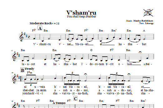 Moshe Rothblum V'sham'ru (You Shall Keep Shabbat) Sheet Music Notes & Chords for Melody Line, Lyrics & Chords - Download or Print PDF