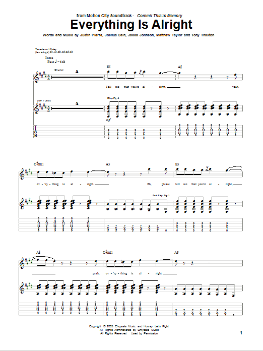 Motion City Soundtrack Everything Is Alright Sheet Music Notes & Chords for Guitar Tab - Download or Print PDF