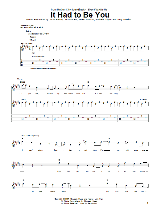 Motion City Soundtrack It Had To Be You Sheet Music Notes & Chords for Guitar Tab - Download or Print PDF