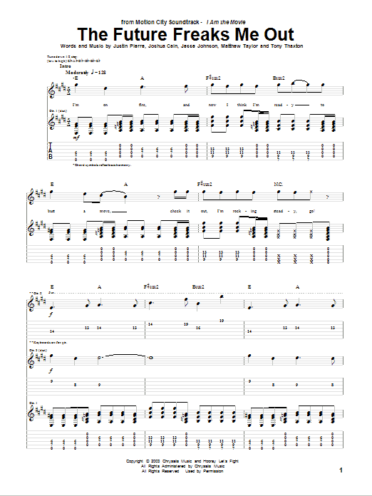 Motion City Soundtrack The Future Freaks Me Out Sheet Music Notes & Chords for Guitar Tab - Download or Print PDF
