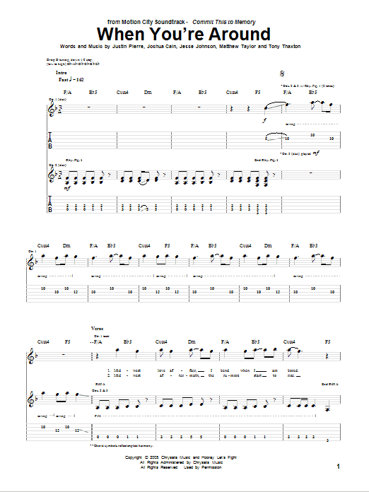 Motion City Soundtrack When You're Around Sheet Music Notes & Chords for Guitar Tab - Download or Print PDF