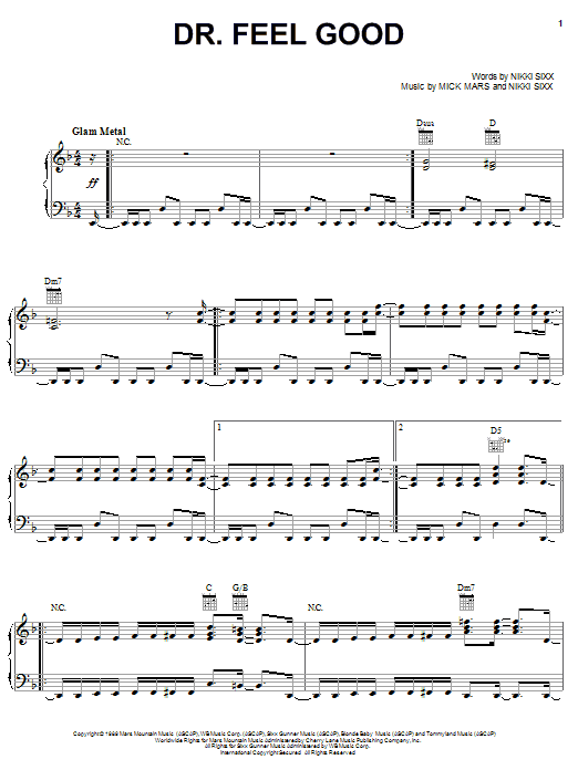 Motley Crue Dr. Feel Good Sheet Music Notes & Chords for Easy Guitar Tab - Download or Print PDF