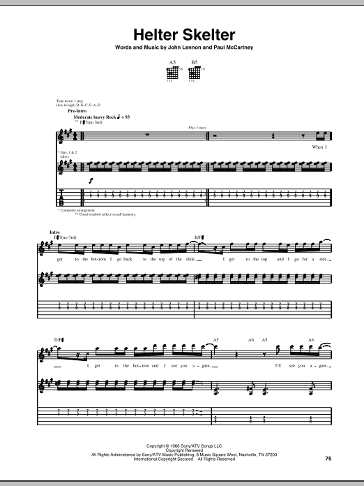 Motley Crue Helter Skelter Sheet Music Notes & Chords for Guitar Tab - Download or Print PDF