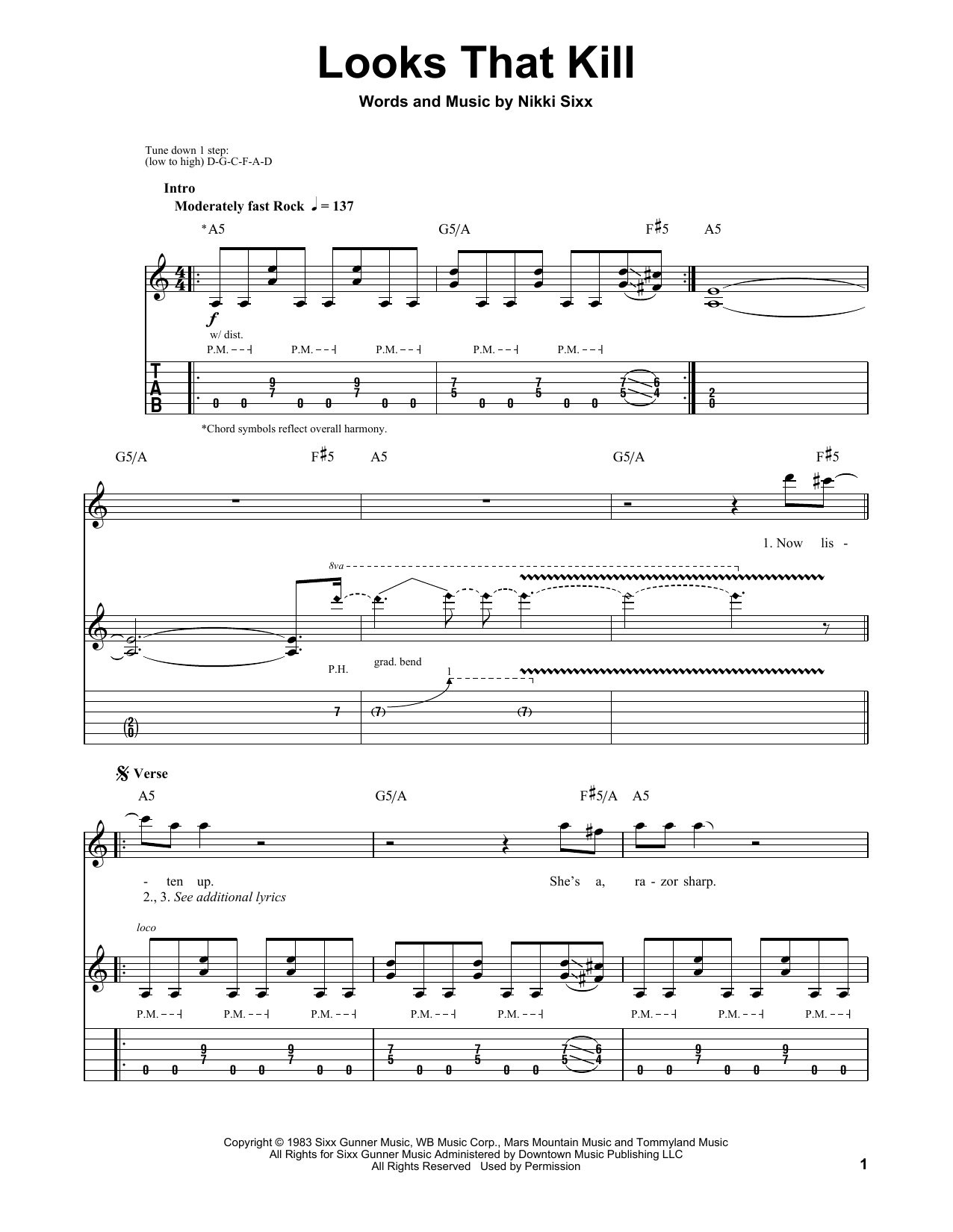 Motley Crue Looks That Kill Sheet Music Notes & Chords for Drums Transcription - Download or Print PDF