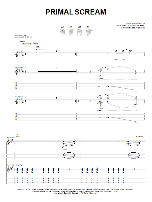 Motley Crue Primal Scream Sheet Music Notes & Chords for Guitar Tab - Download or Print PDF