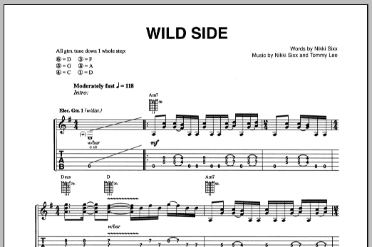 Motley Crue Wild Side Sheet Music Notes & Chords for Guitar Tab - Download or Print PDF