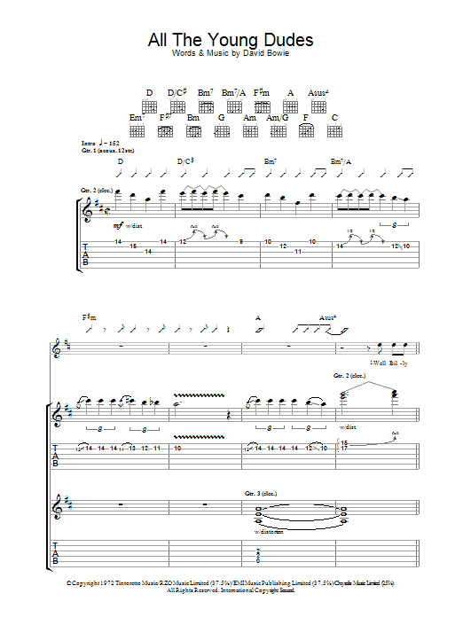 Mott The Hoople All The Young Dudes Sheet Music Notes & Chords for Melody Line, Lyrics & Chords - Download or Print PDF