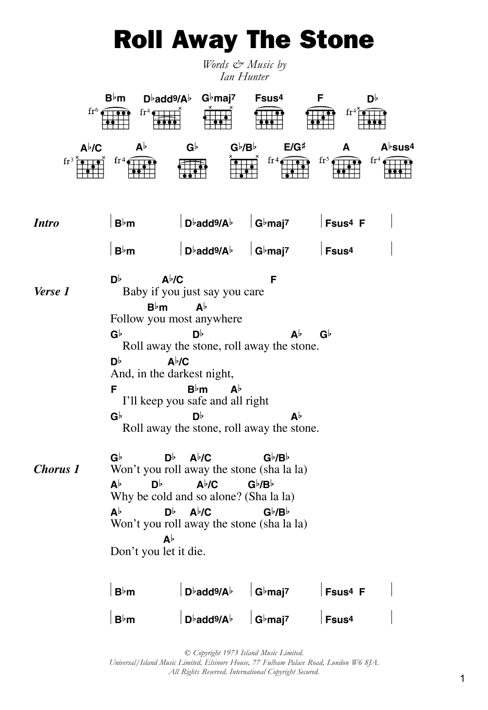 Mott The Hoople Roll Away The Stone Sheet Music Notes & Chords for Lyrics & Chords - Download or Print PDF