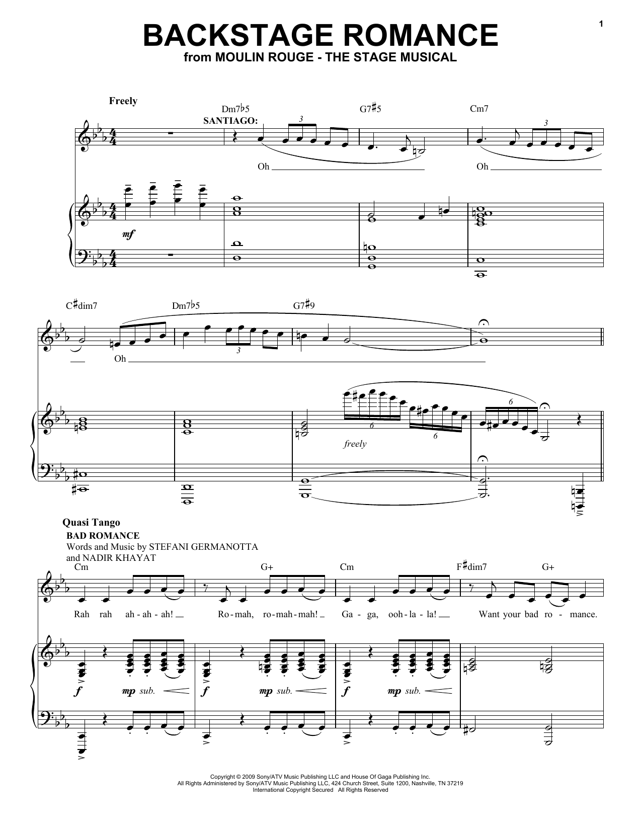 Moulin Rouge! The Musical Cast Backstage Romance (from Moulin Rouge! The Musical) Sheet Music Notes & Chords for Piano & Vocal - Download or Print PDF