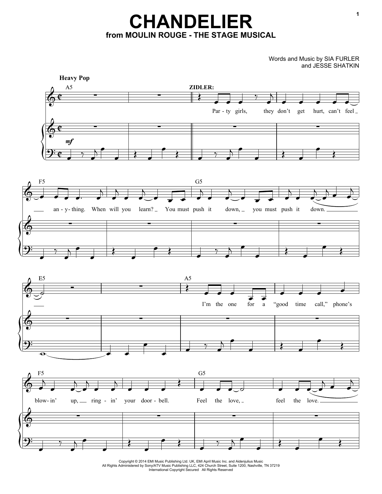 Moulin Rouge! The Musical Cast Chandelier (from Moulin Rouge! The Musical) Sheet Music Notes & Chords for Piano & Vocal - Download or Print PDF
