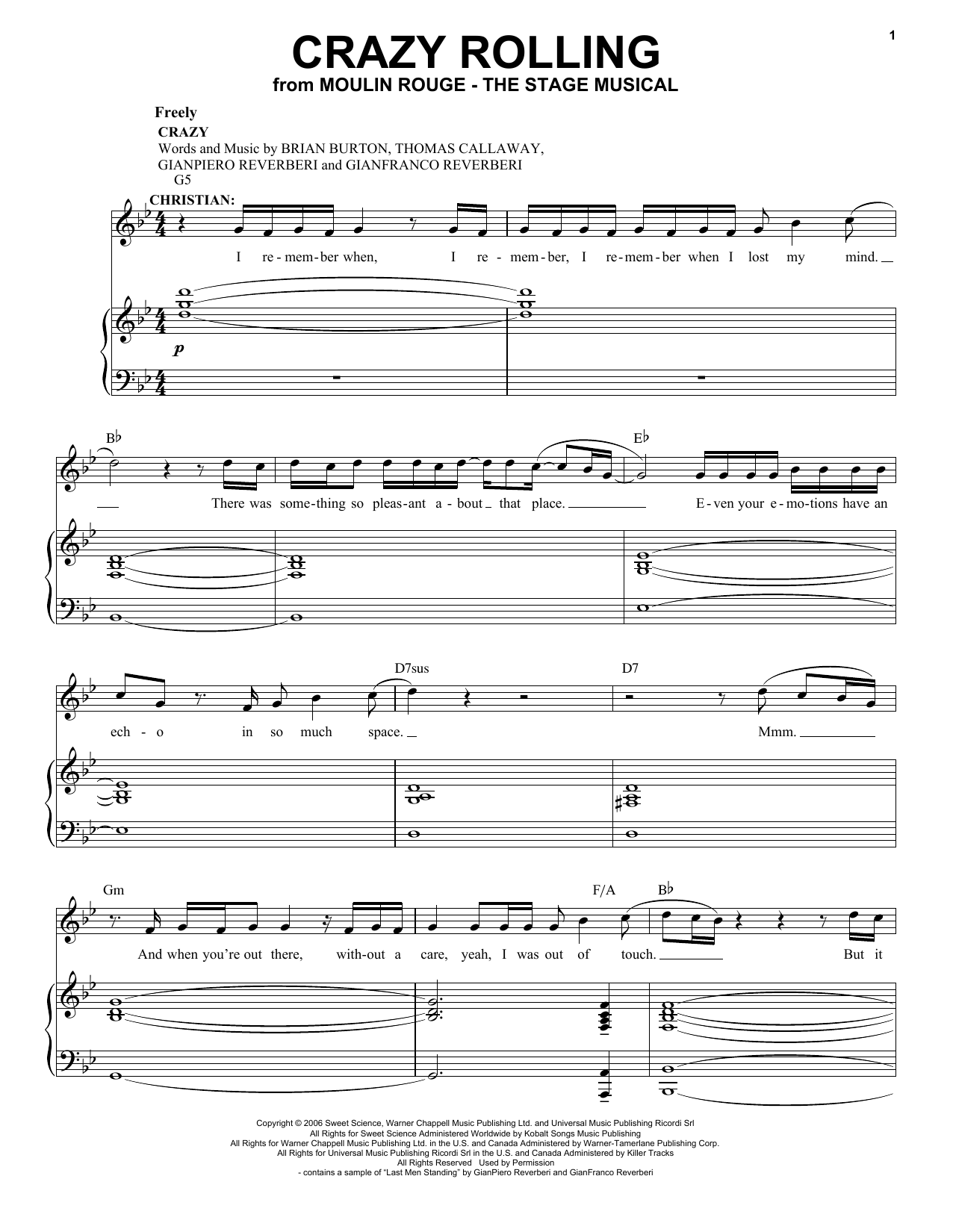 Moulin Rouge! The Musical Cast Crazy Rolling (from Moulin Rouge! The Musical) Sheet Music Notes & Chords for Piano & Vocal - Download or Print PDF