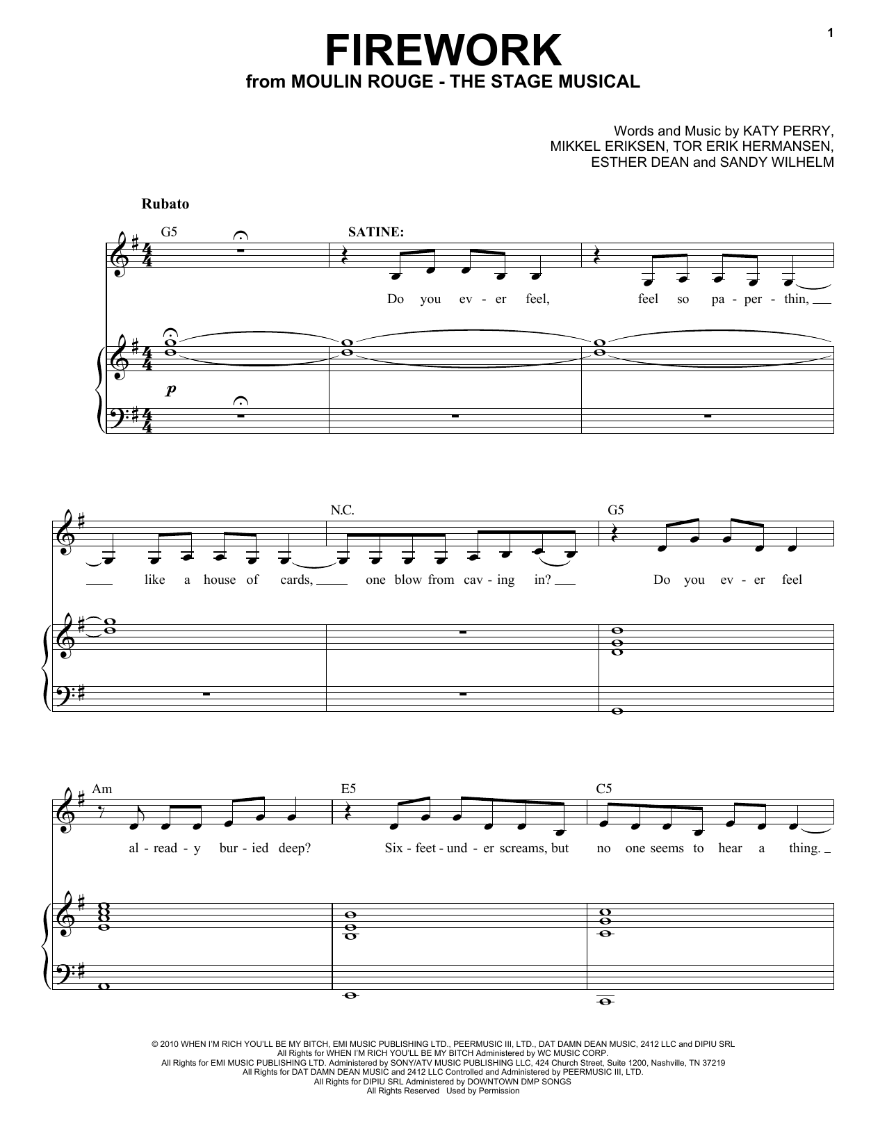 Moulin Rouge! The Musical Cast Firework (from Moulin Rouge! The Musical) Sheet Music Notes & Chords for Piano & Vocal - Download or Print PDF