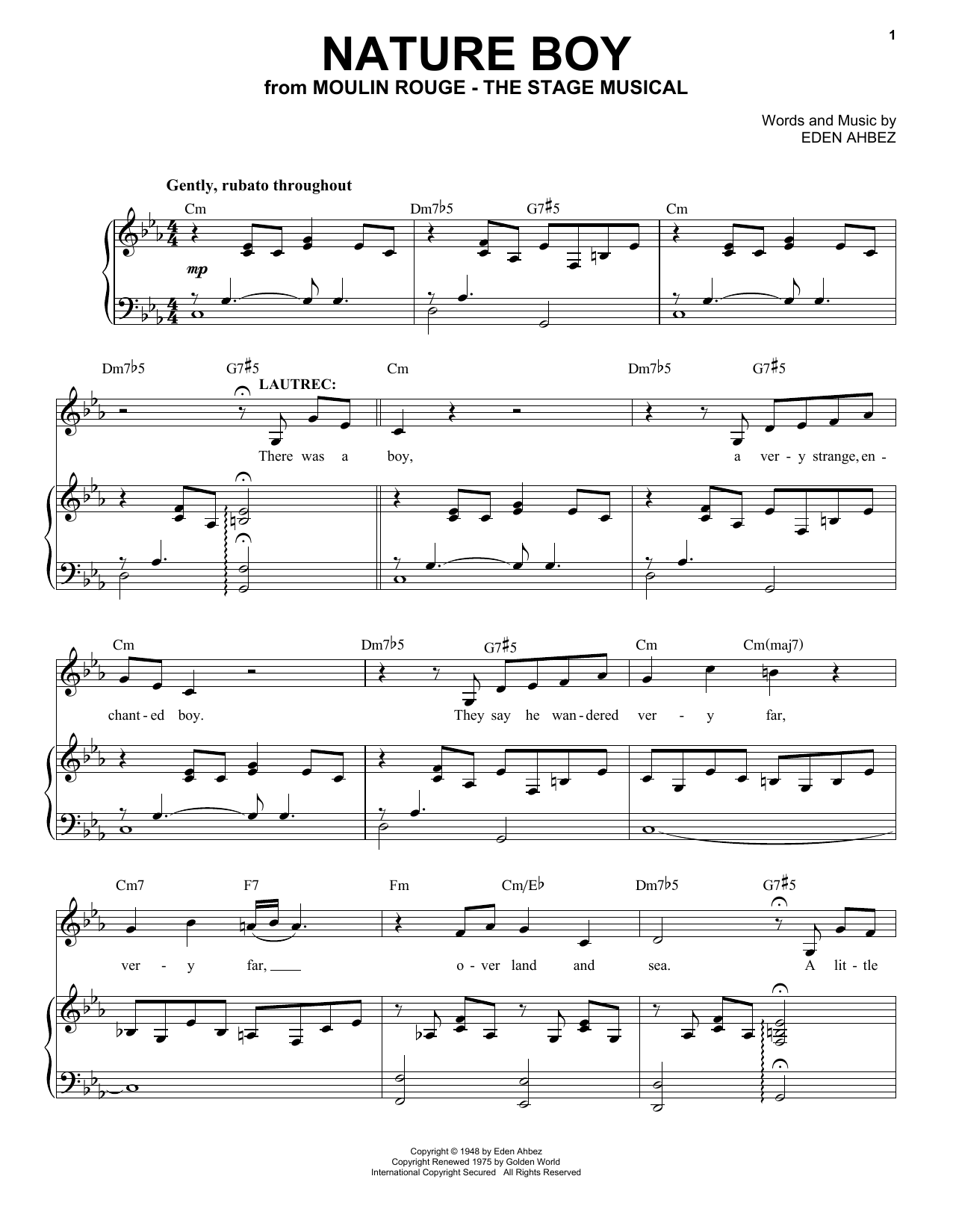 Moulin Rouge! The Musical Cast Nature Boy (from Moulin Rouge! The Musical) Sheet Music Notes & Chords for Piano & Vocal - Download or Print PDF