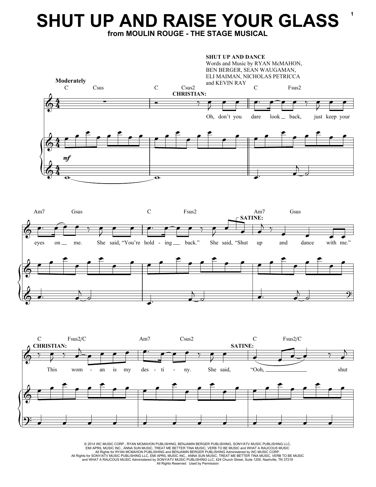 Moulin Rouge! The Musical Cast Shut Up And Raise Your Glass (from Moulin Rouge! The Musical) Sheet Music Notes & Chords for Piano & Vocal - Download or Print PDF