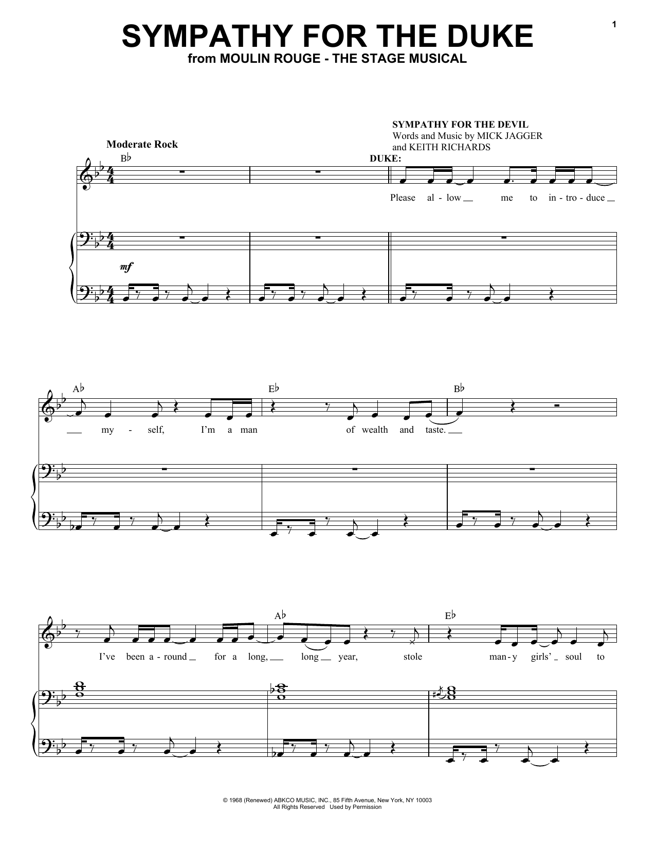 Moulin Rouge! The Musical Cast Sympathy For The Duke (from Moulin Rouge! The Musical) Sheet Music Notes & Chords for Piano & Vocal - Download or Print PDF
