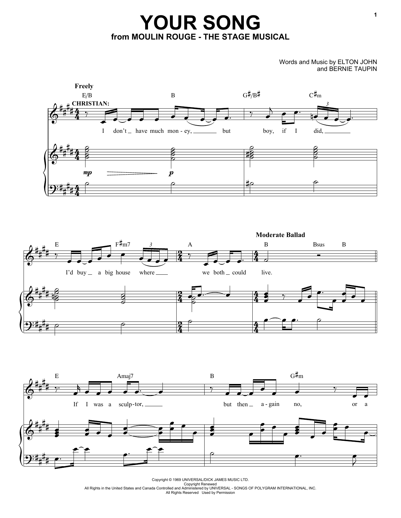 Moulin Rouge! The Musical Cast Your Song (from Moulin Rouge! The Musical) Sheet Music Notes & Chords for Piano & Vocal - Download or Print PDF