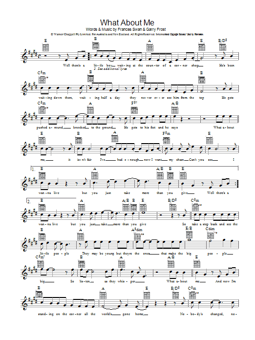 Moving Pictures What About Me Sheet Music Notes & Chords for Melody Line, Lyrics & Chords - Download or Print PDF