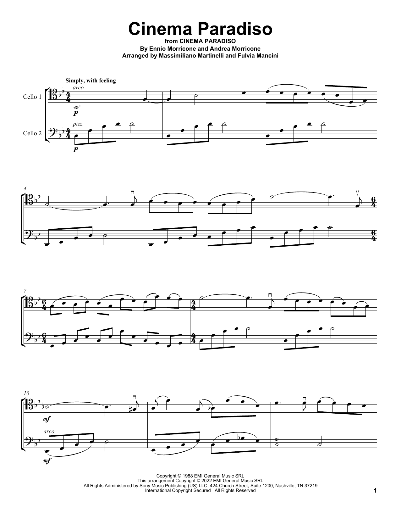 Mr & Mrs Cello Cinema Paradiso (from Cinema Paradiso) Sheet Music Notes & Chords for Cello Duet - Download or Print PDF