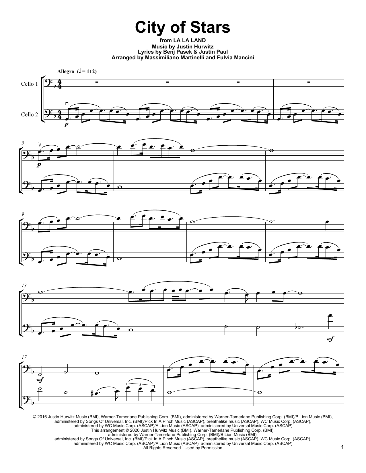 Mr. & Mrs. Cello City Of Stars (from La La Land) Sheet Music Notes & Chords for Cello Duet - Download or Print PDF