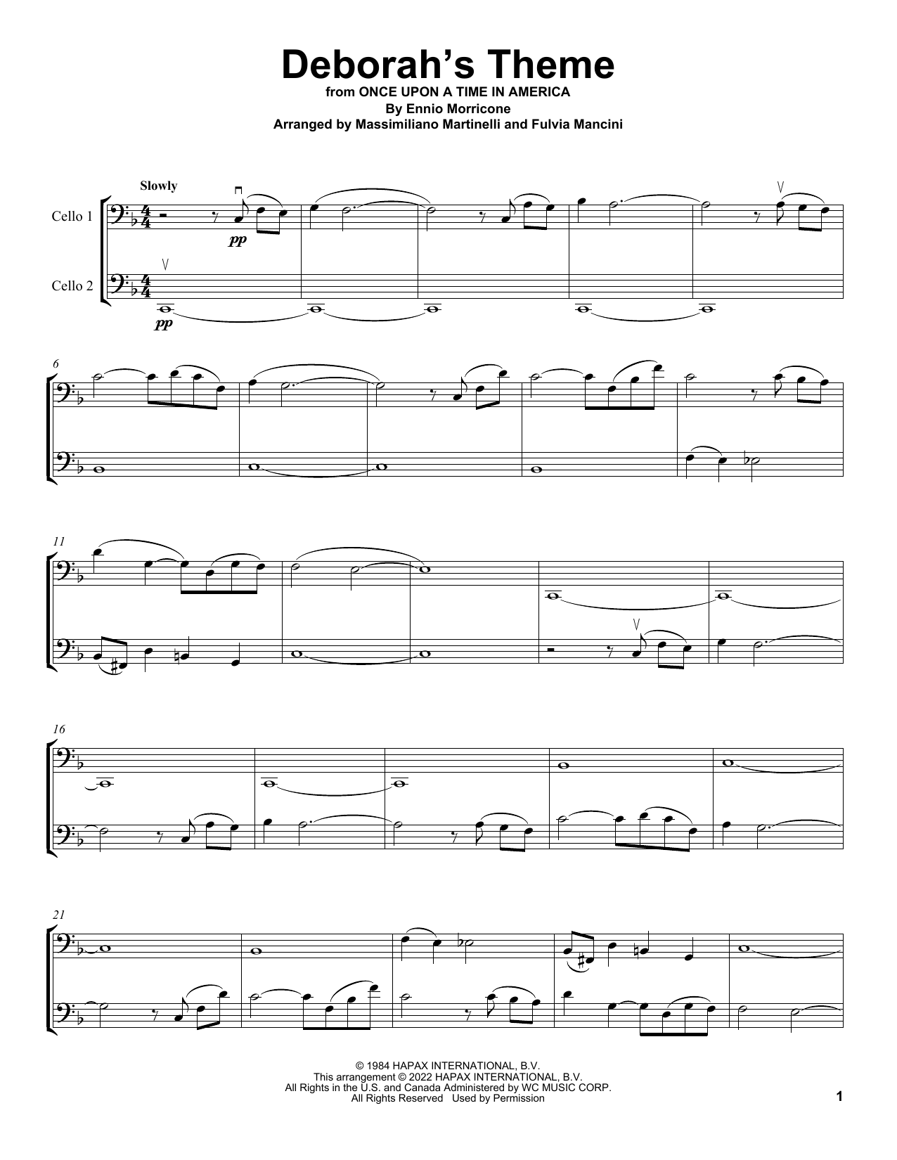 Mr & Mrs Cello Deborah's Theme (from Once Upon A Time In America) Sheet Music Notes & Chords for Cello Duet - Download or Print PDF