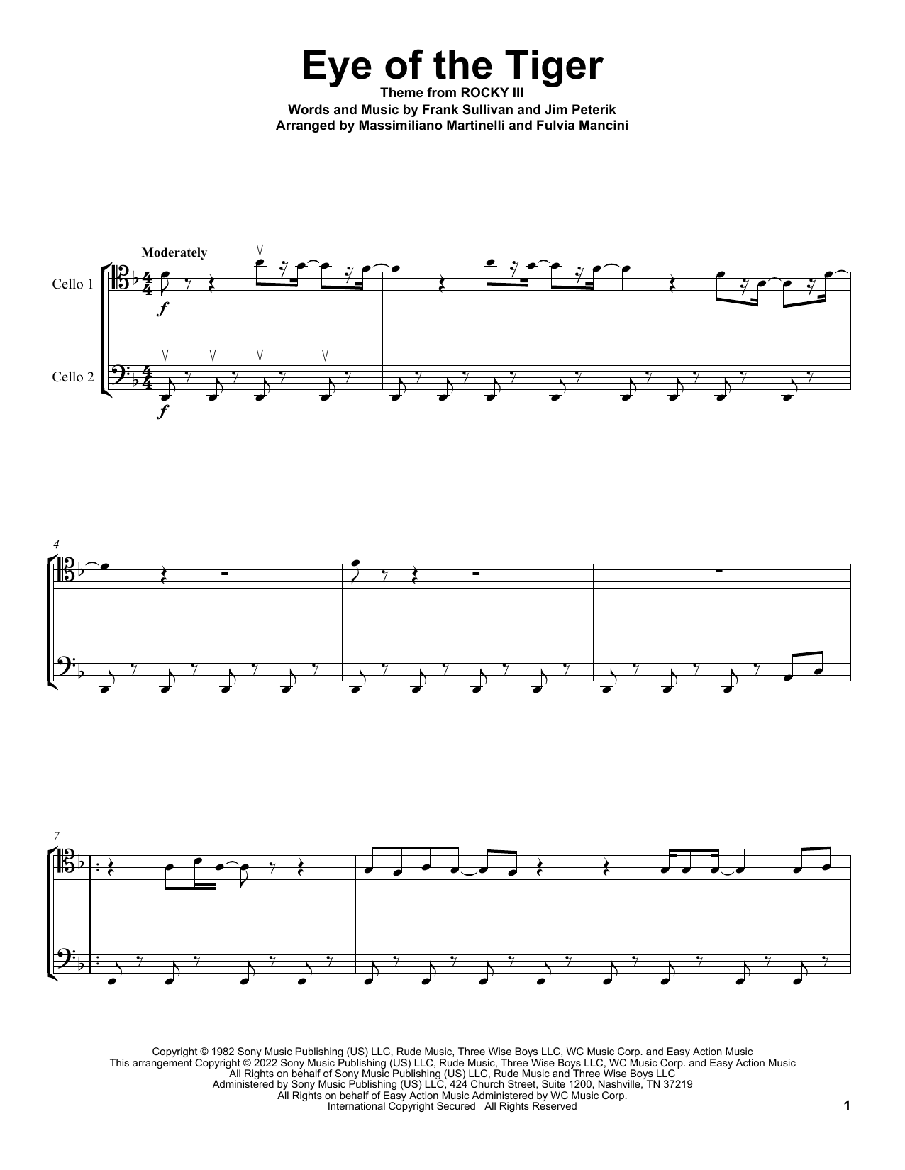 Mr & Mrs Cello Eye Of The Tiger Sheet Music Notes & Chords for Cello Duet - Download or Print PDF