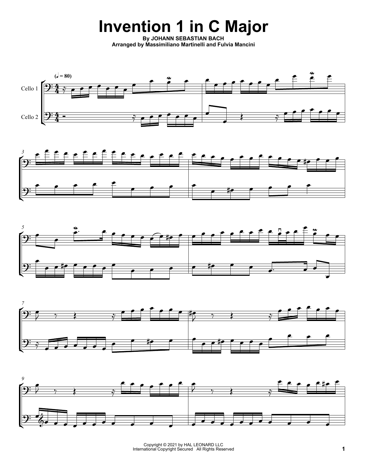 Mr & Mrs Cello Invention 1 In C Major Sheet Music Notes & Chords for Cello Duet - Download or Print PDF