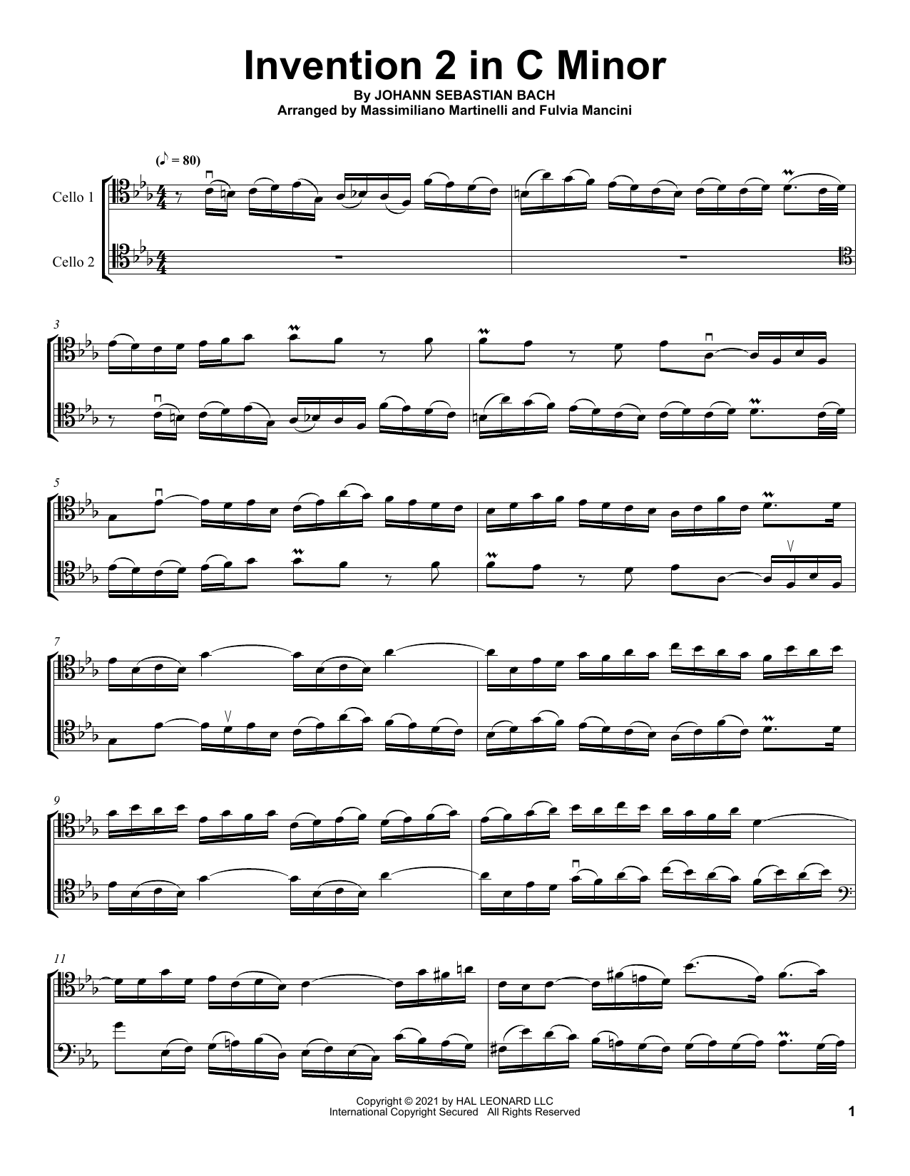 Mr & Mrs Cello Invention 2 In C Minor Sheet Music Notes & Chords for Cello Duet - Download or Print PDF