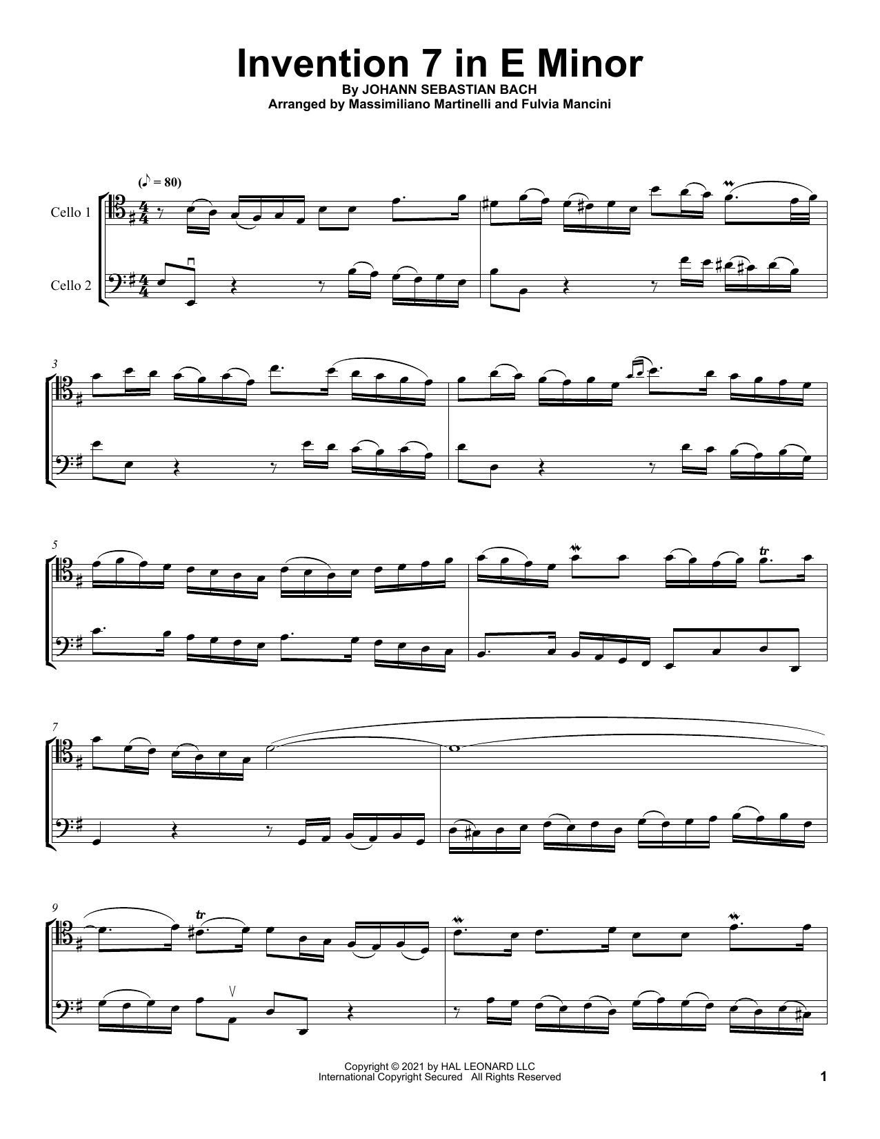 Mr & Mrs Cello Invention 7 In E Minor Sheet Music Notes & Chords for Cello Duet - Download or Print PDF