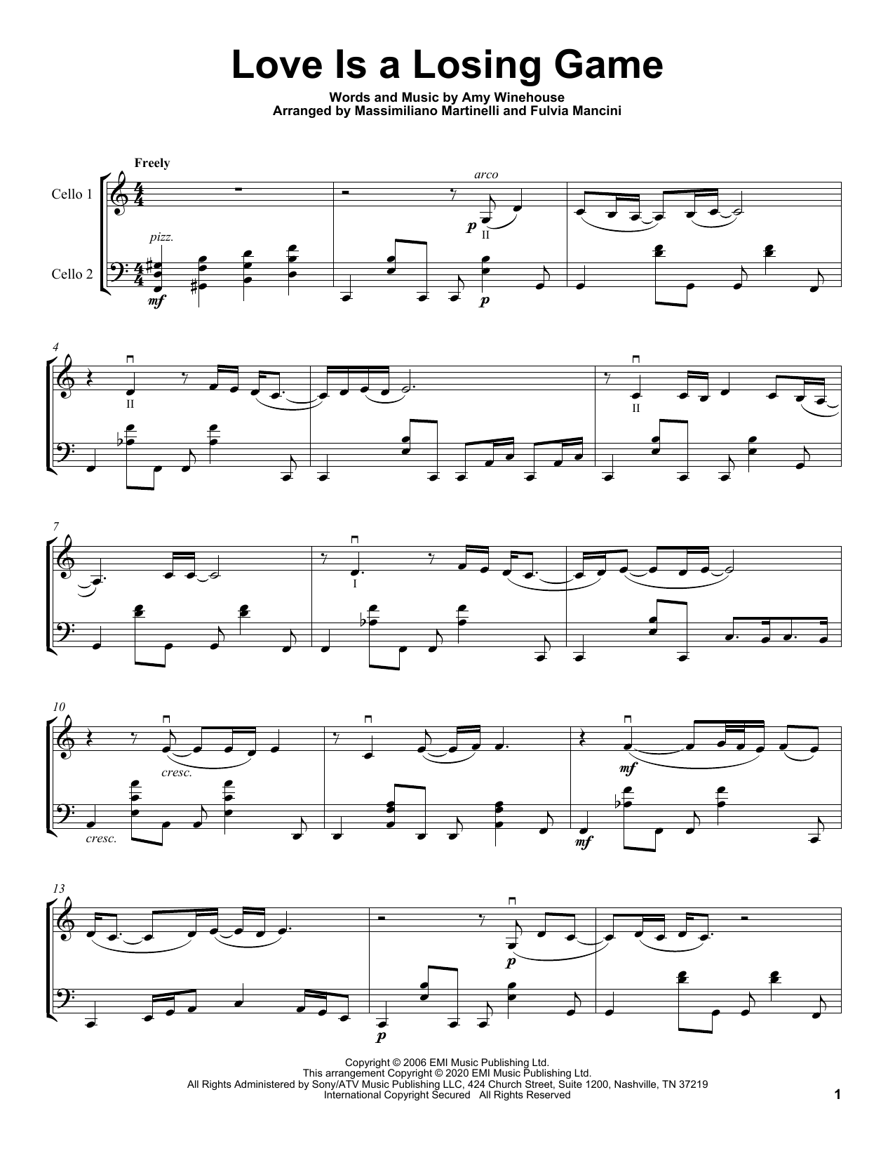 Mr. & Mrs. Cello Love Is A Losing Game Sheet Music Notes & Chords for Cello Duet - Download or Print PDF
