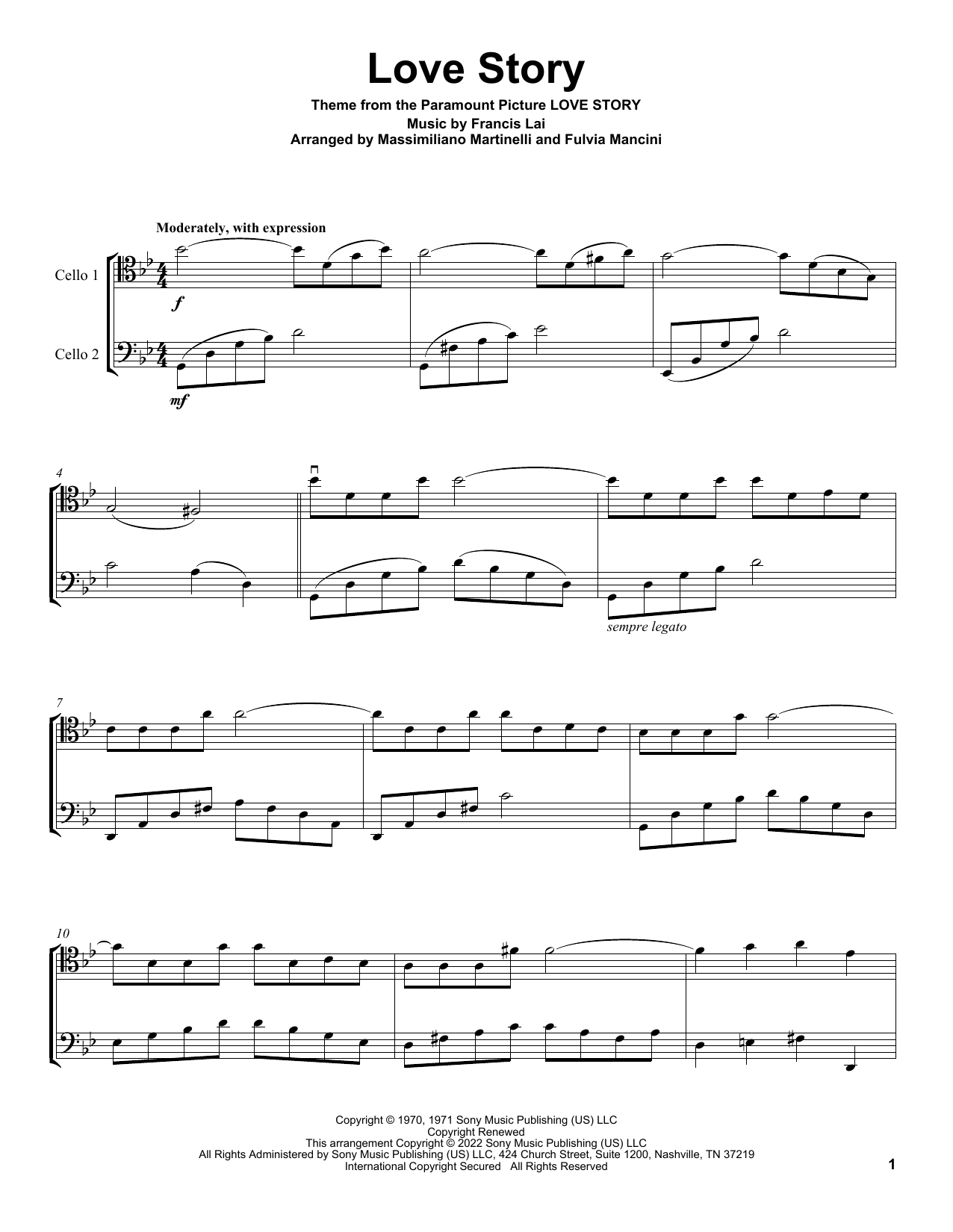 Mr & Mrs Cello Love Story (from Love Story) Sheet Music Notes & Chords for Cello Duet - Download or Print PDF