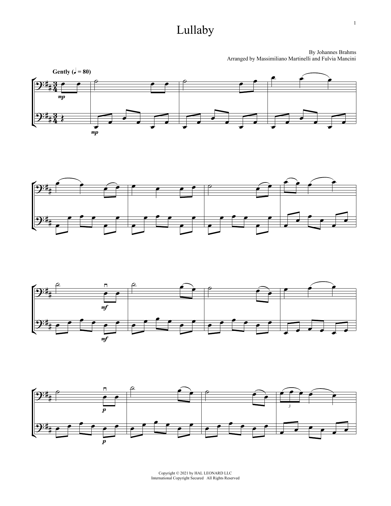 Mr & Mrs Cello Lullaby Sheet Music Notes & Chords for Cello Duet - Download or Print PDF