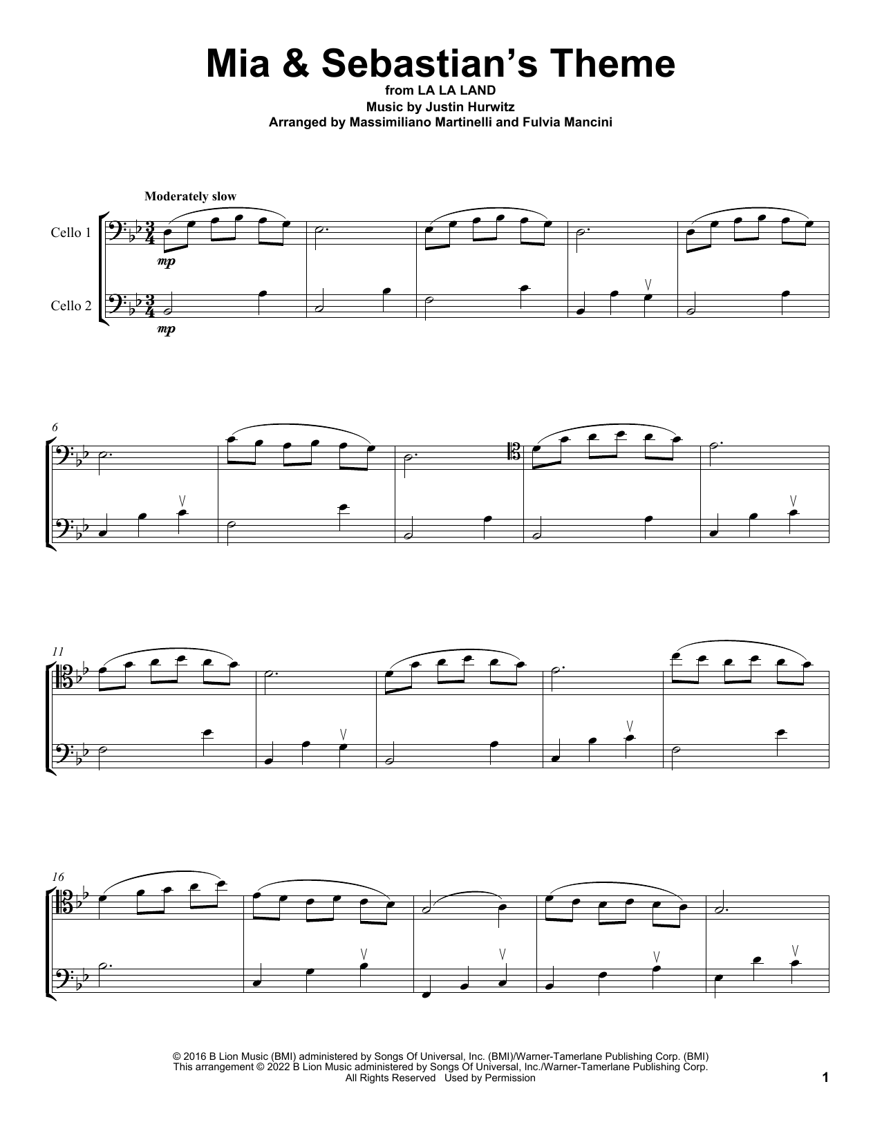 Mr & Mrs Cello Mia & Sebastian's Theme (from La La Land) Sheet Music Notes & Chords for Cello Duet - Download or Print PDF
