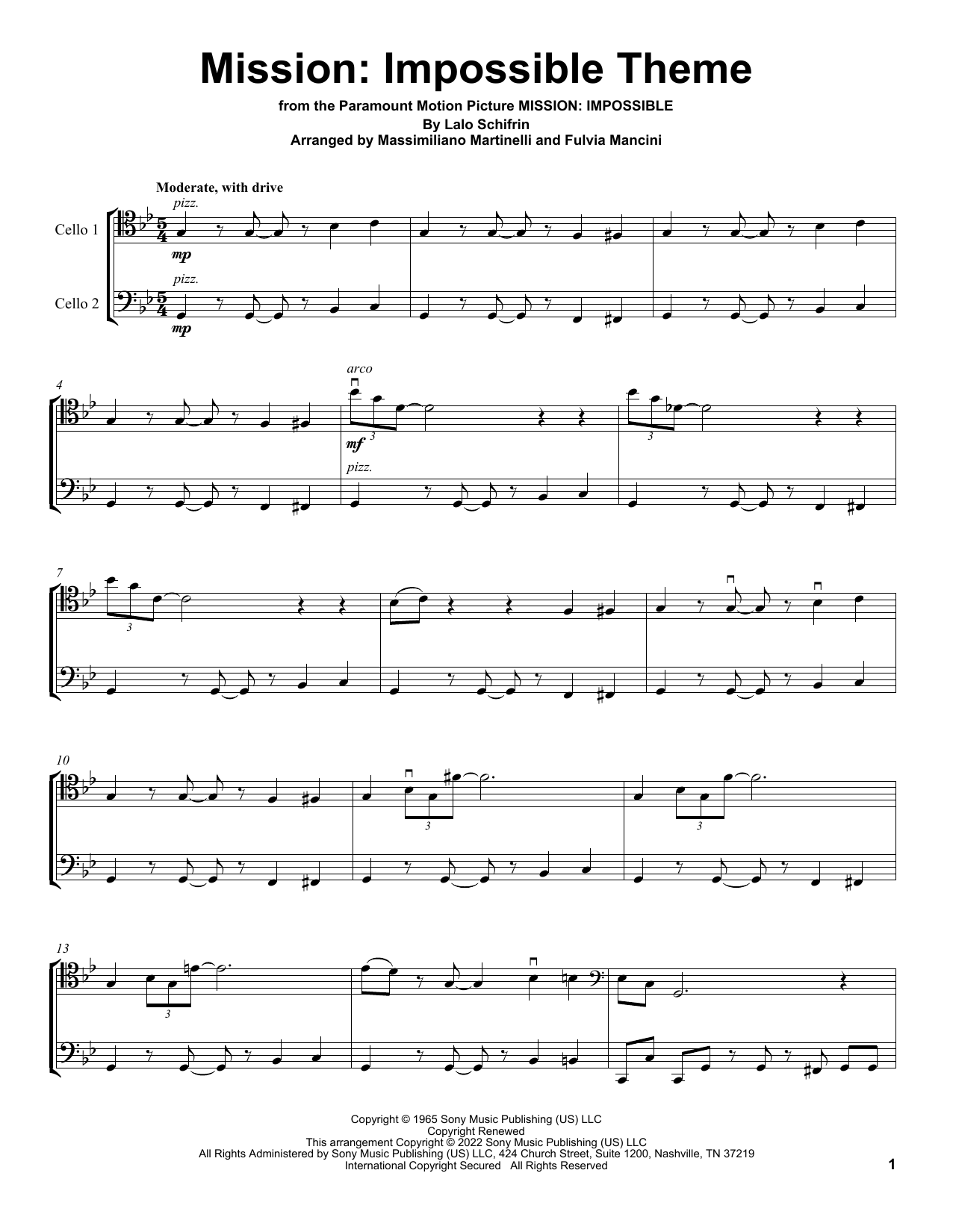 Mr & Mrs Cello Mission: Impossible Theme (from Mission: Impossible) Sheet Music Notes & Chords for Cello Duet - Download or Print PDF