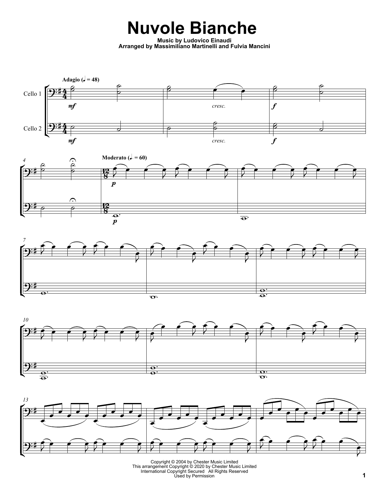 Mr. & Mrs. Cello Nuvole Bianche Sheet Music Notes & Chords for Cello Duet - Download or Print PDF