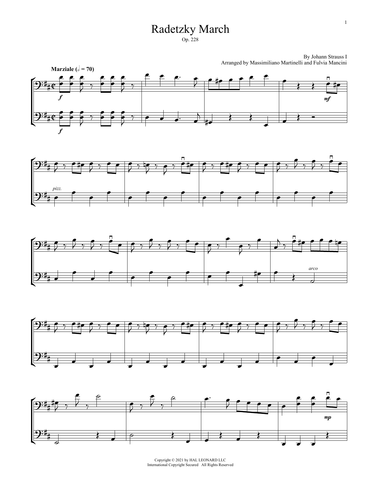 Mr & Mrs Cello Radetzky March (Op. 228) Sheet Music Notes & Chords for Cello Duet - Download or Print PDF