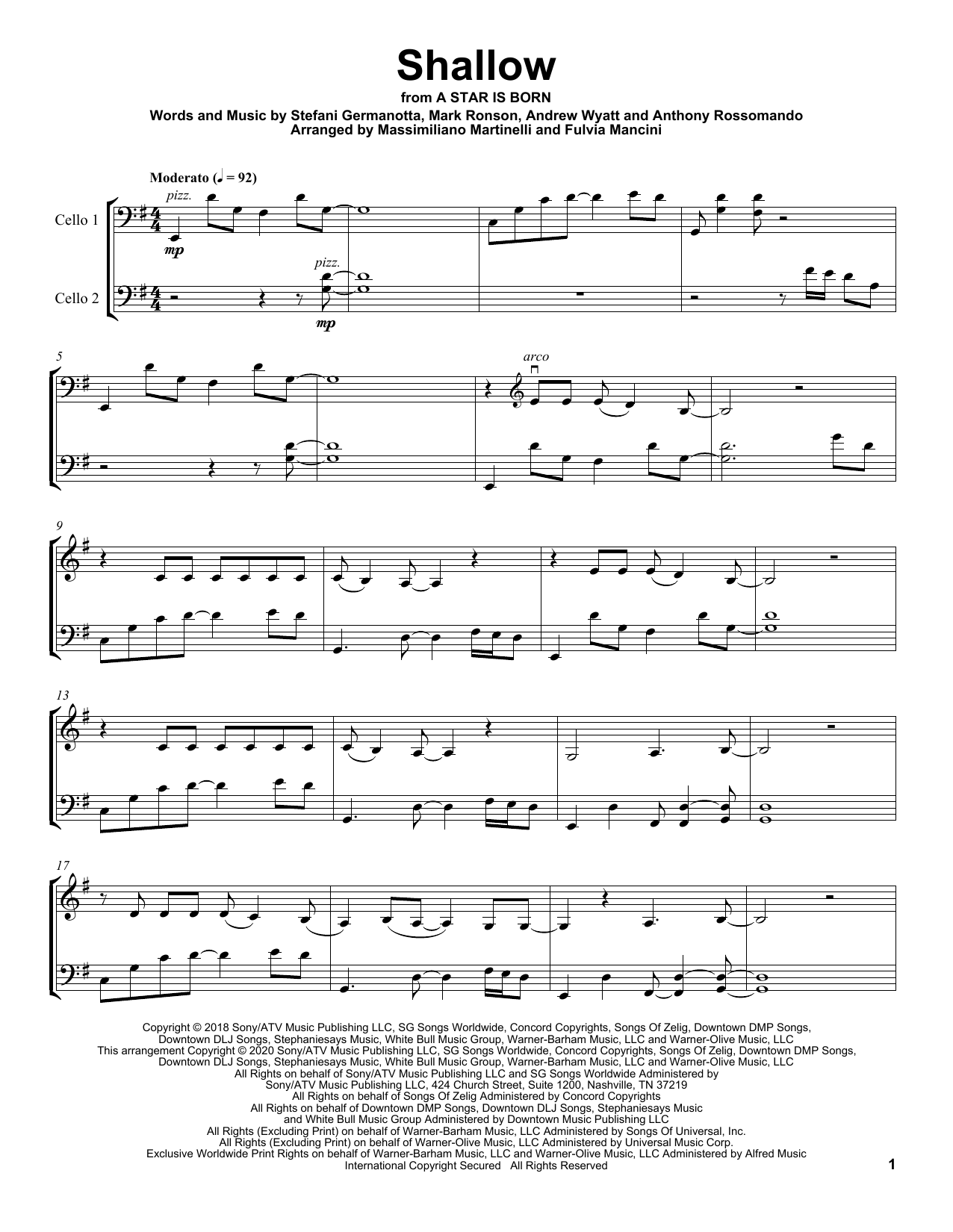 Mr. & Mrs. Cello Shallow (from A Star Is Born) Sheet Music Notes & Chords for Cello Duet - Download or Print PDF