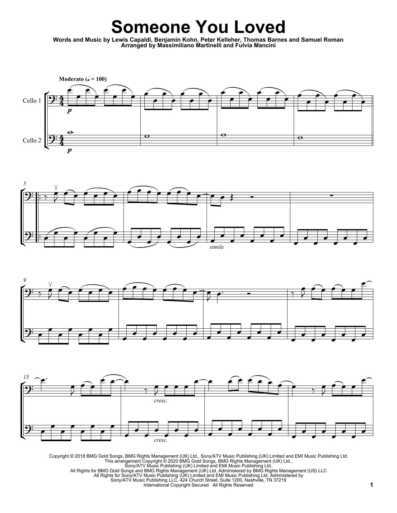 Mr. & Mrs. Cello Someone You Loved Sheet Music Notes & Chords for Cello Duet - Download or Print PDF