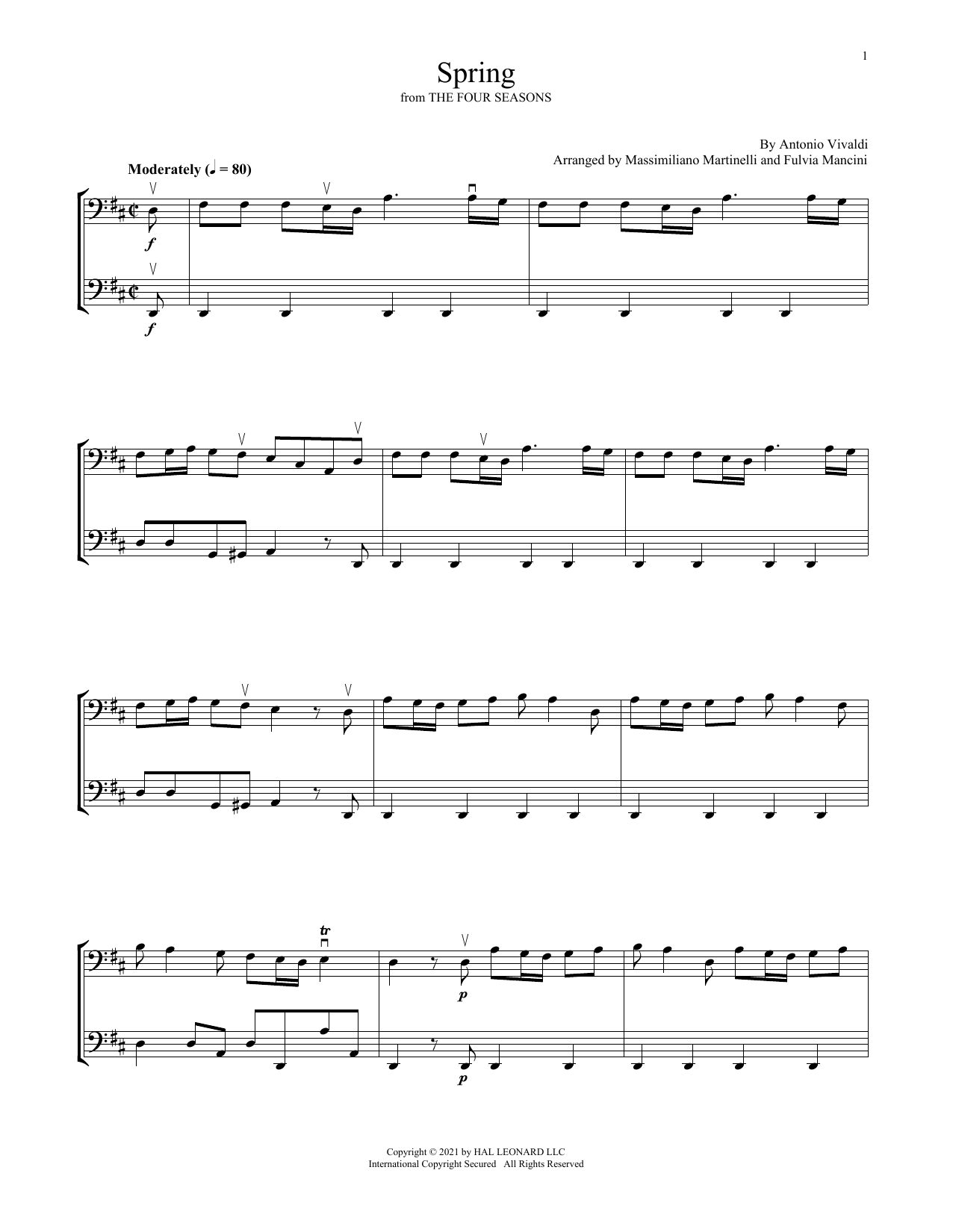 Mr & Mrs Cello Spring (from The Four Seasons) Sheet Music Notes & Chords for Cello Duet - Download or Print PDF