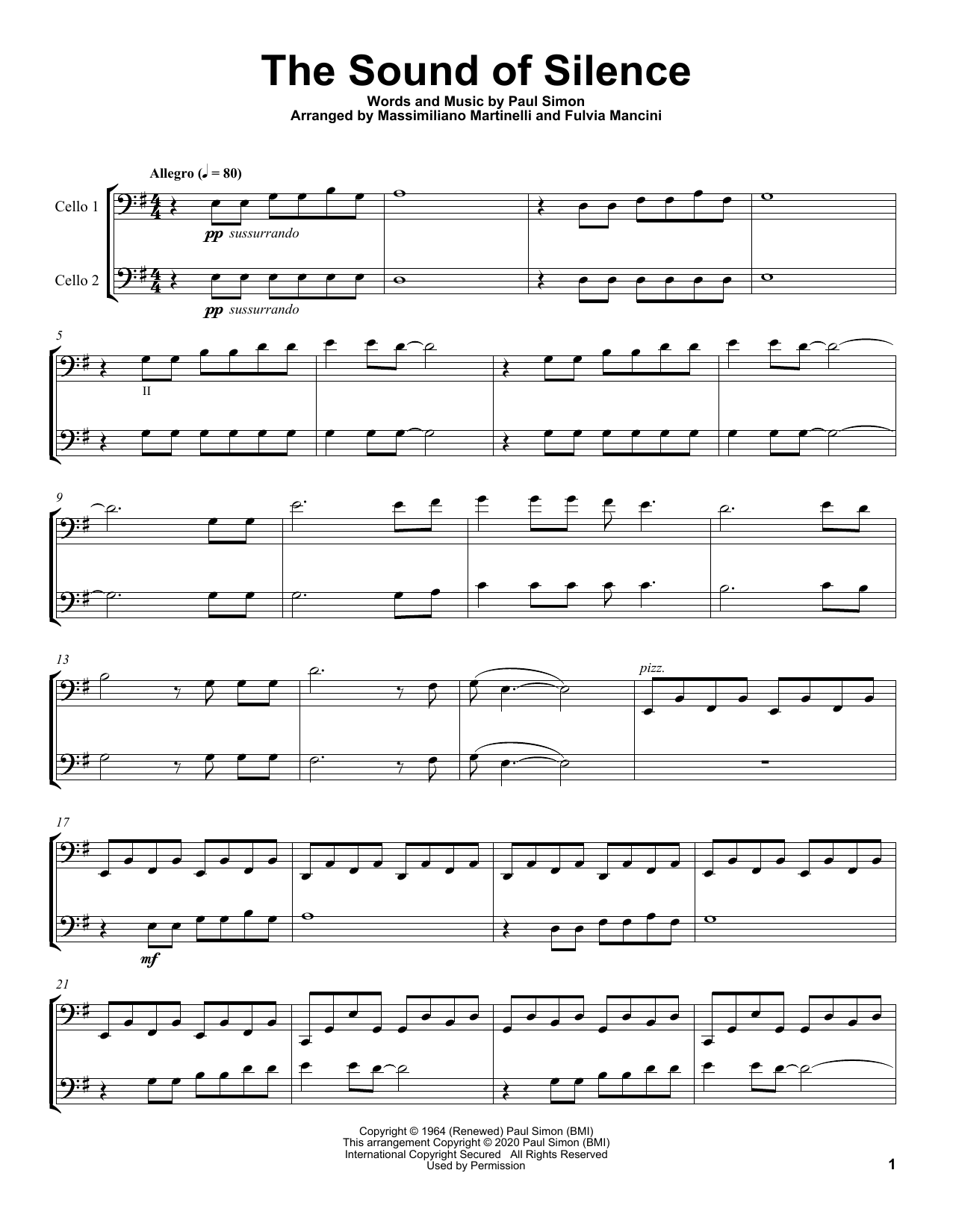Mr. & Mrs. Cello The Sound Of Silence Sheet Music Notes & Chords for Cello Duet - Download or Print PDF