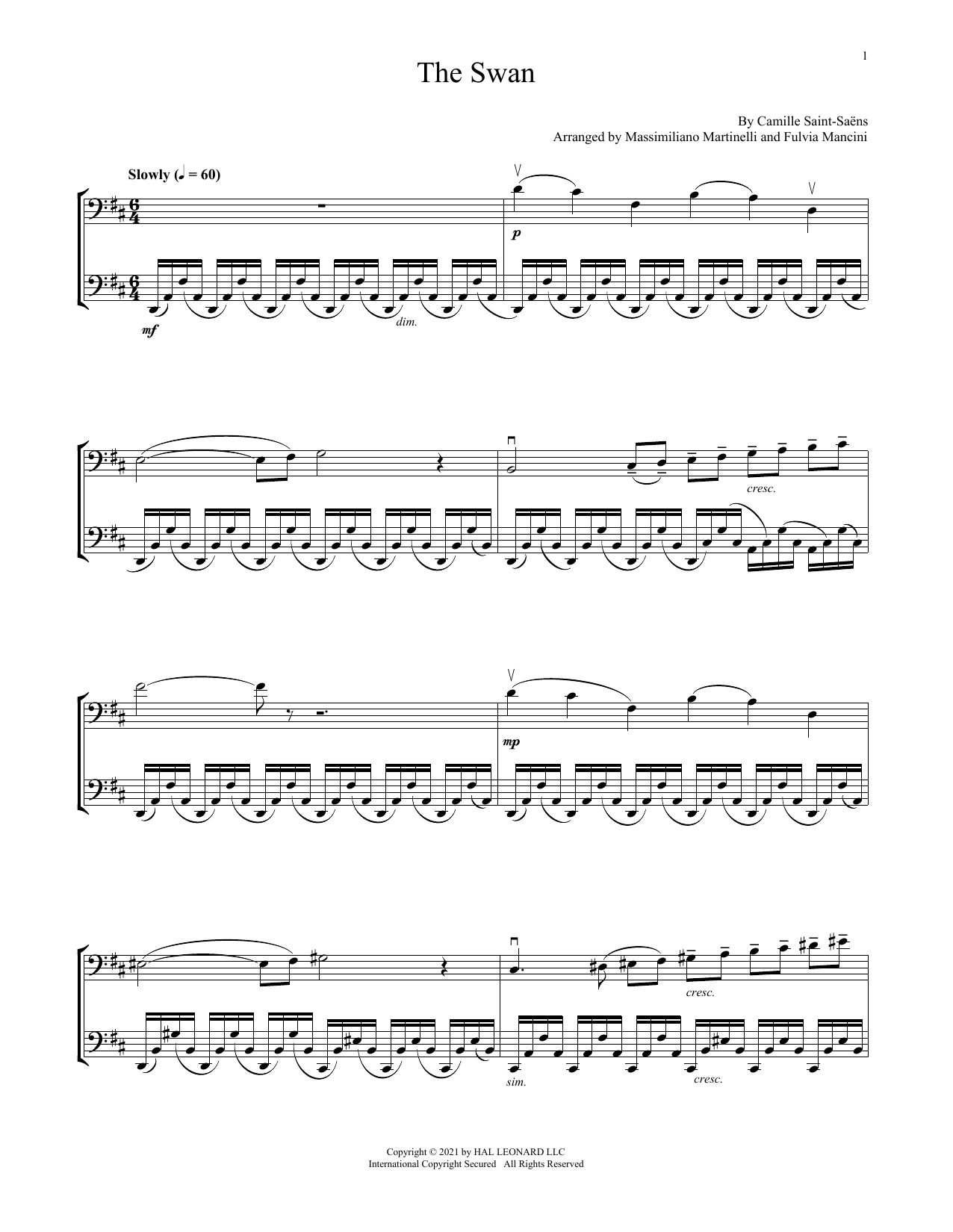 Mr & Mrs Cello The Swan Sheet Music Notes & Chords for Cello Duet - Download or Print PDF