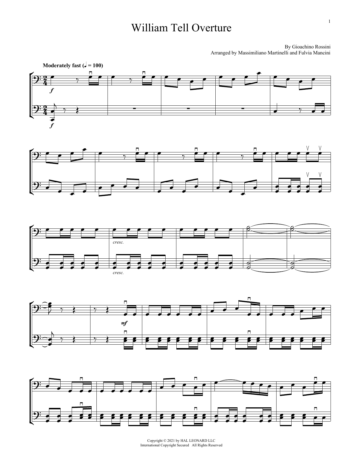 Mr & Mrs Cello William Tell Overture Sheet Music Notes & Chords for Cello Duet - Download or Print PDF