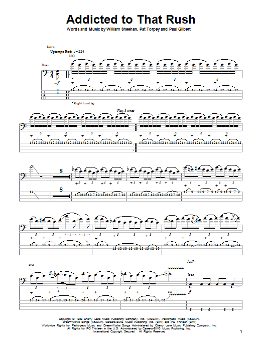 Mr. Big Addicted To That Rush Sheet Music Notes & Chords for Bass Guitar Tab - Download or Print PDF