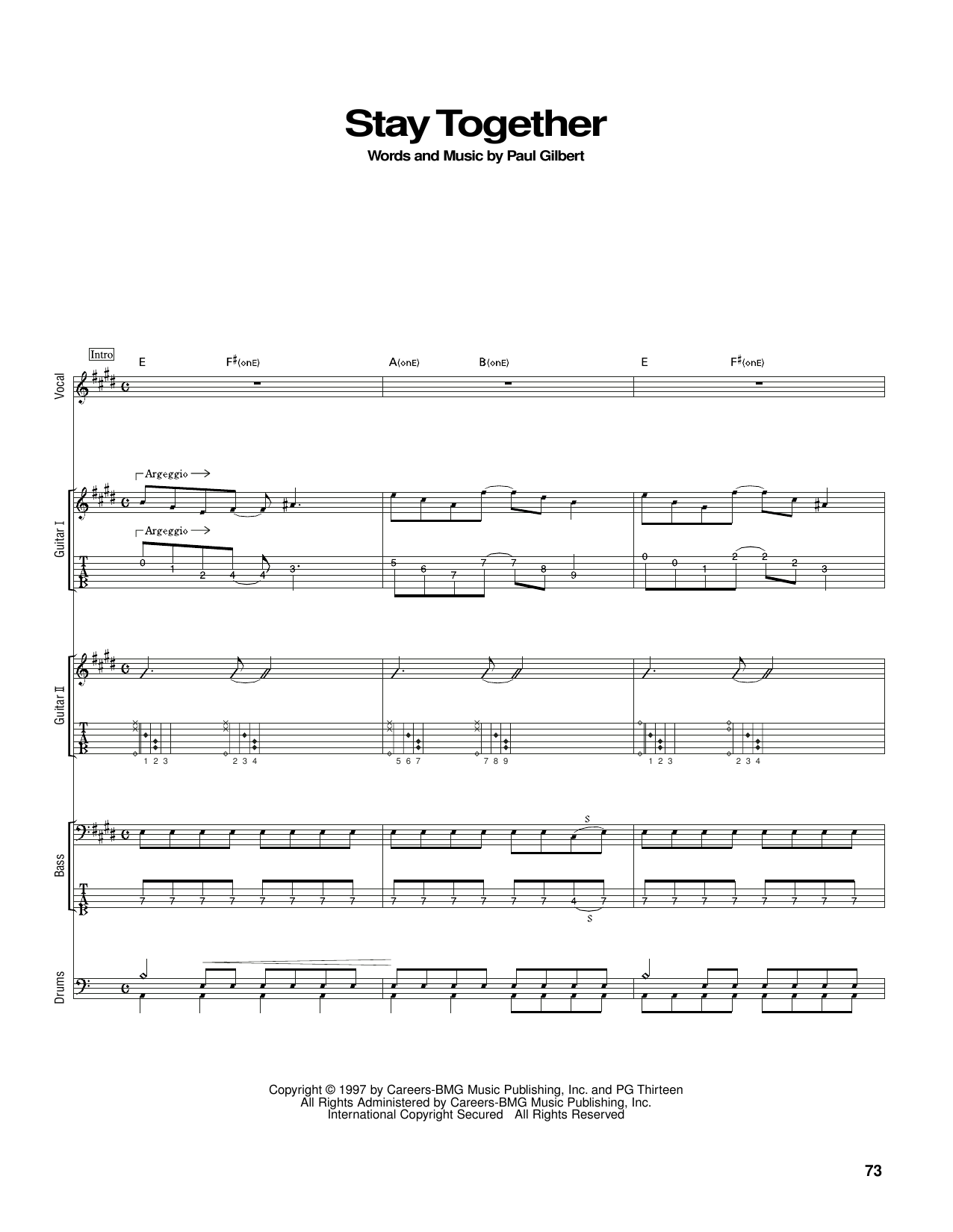 Mr. Big Stay Together Sheet Music Notes & Chords for Guitar Tab - Download or Print PDF