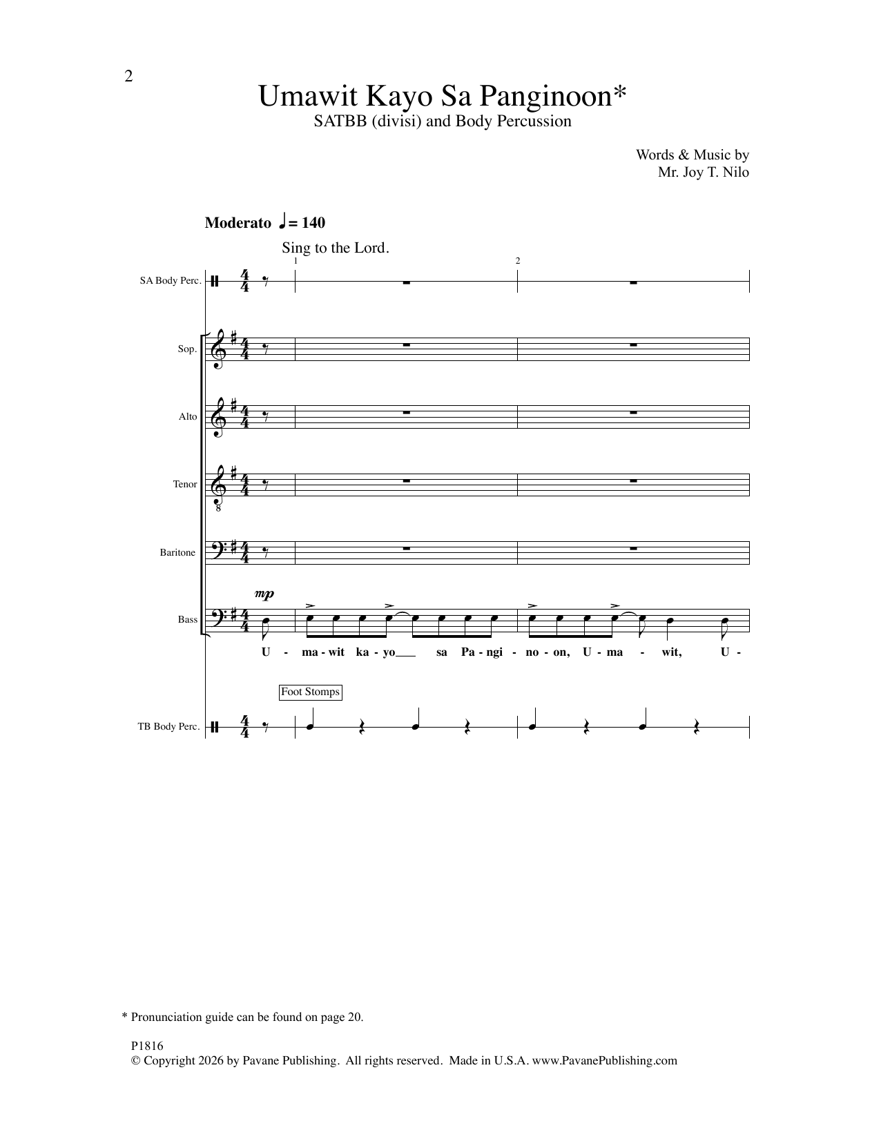 Mr. Joy T. Nilo Umawit Kayo Sa Panginoon Sheet Music Notes & Chords for SATB Choir - Download or Print PDF