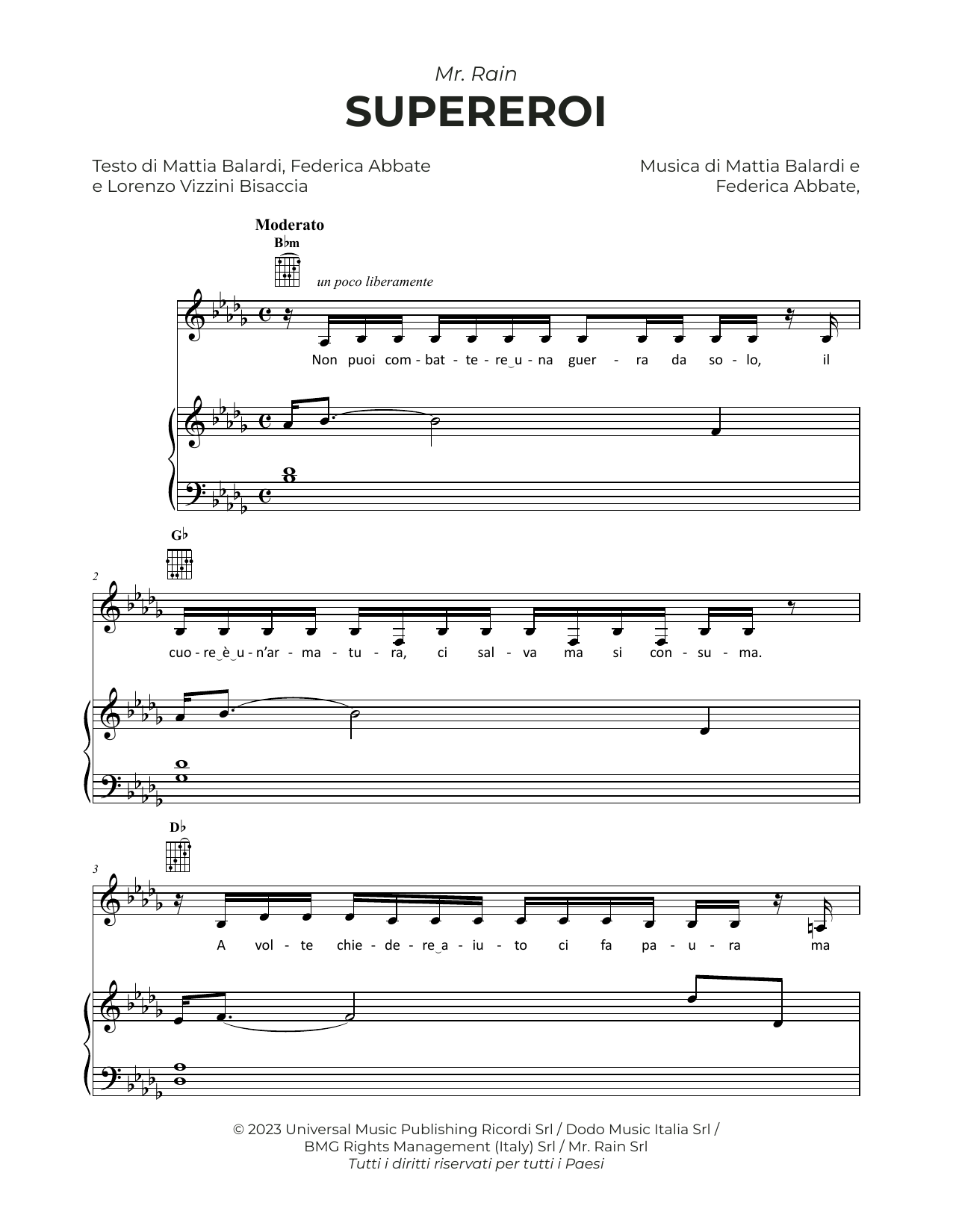 Mr.Rain SUPEREROI Sheet Music Notes & Chords for Piano, Vocal & Guitar Chords (Right-Hand Melody) - Download or Print PDF